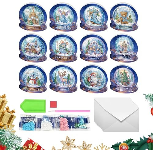 5D-Weihnachtskarten mit Strass-Kunst,Weihnachts-Grußkarten mit Strass-Kunst - Weihnachtskristall-Kunst-Gruß-Festival-Postkarten | 12 x weihnachtliche Kristallmalerei-Kunst-Grußkarten zum Basteln im Ur