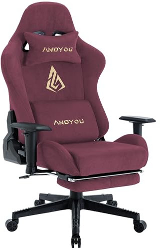 Andyou Gaming Stuhl, Ergonomischer Gaming Stuhl mit Fußstütze, Atmungsaktiver PC Stuhl mit verstellbare Lendenkissen, Kopfkissen und Armlehnen, 150 kg Belastbarkeit bürostuhl, Rot