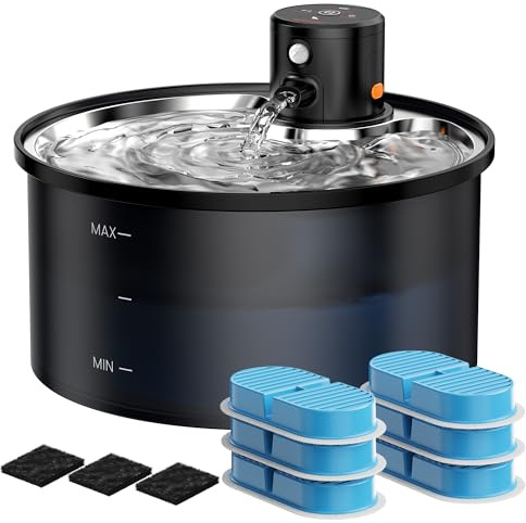 Batteridriven kattvattenfontän: Trådlös husdjursfontän – 3,2 l trådlös kattdispenser med rörelsesensor, uppladdningsbara, automatiska dricksfontäner för katter – med 6 filter + 3 skumfilter