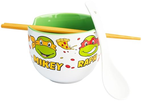 Get Trend Teenage Mutant Ninja Turtles Ramen Bowl Set 20oz/600ml, Japanese Rice Noodles Bowl with Spoon & Chopsticks, Microwave Safe, Gifts for Adults (Multi TMNT)