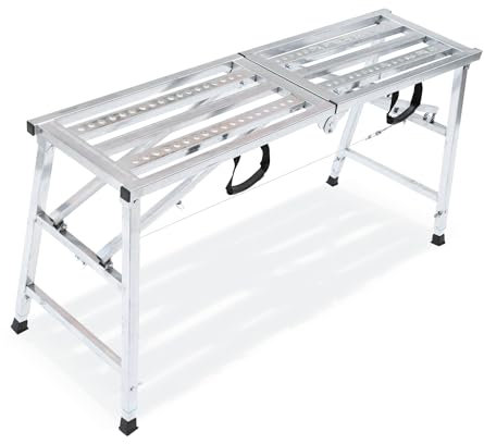 WZWTYSM Tragbare Gerüstplattform, Arbeitsplattform, höhenverstellbar, Stahl, Tragkraft 600 lbs, 55''x15, klappbare Trittleiter, Trockenbauhocker, Andamios De Construccion (55 Zoll)
