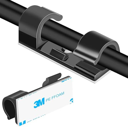 Clearhill 100 Abrazaderas de Cable, Soportes de Alambre de Pared, Abrazaderas Adhesivas para Cables Que Mantienen los Cables ordenados Debajo de escritorios (Black)