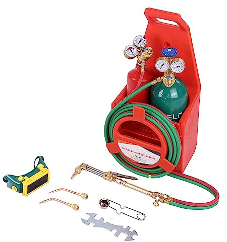 Portable Oxyacetylene Welding and Cutting Torch Kit, 4L Oxygen & 2L Acetylene Tanks, Long Pipe Brass Nozzle with Gauge Oxygen Acetylene Cylinders Gas Gauge Gas Cylinder Welding Cutting Tools