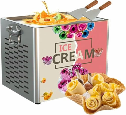 BGVYFXEZ Fried Ice Cream Roll Machine, Square Stir-Fried Ice Cream Pan, Stainless Steel Commercial Rolled Ice Cream Maker with Compressor and 2 Scrapers, for Making Ice Cream, Yogurt