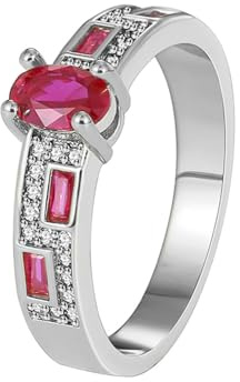 Bishilin Verlobungsring Damen Weißgold 375, Frauen Ringe mit Oval Rubin und Moissanit Hochzeit Ringe Trauringe für Frauen Größe 54 (17.2)