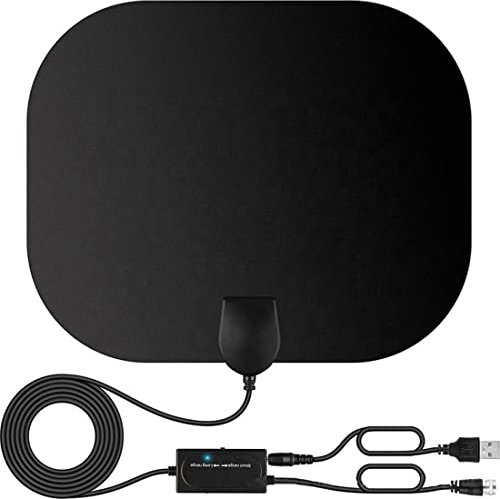 Qualihome TV Aerial, Digital Indoor TV Aerial for Digital Freeview 4K 1080P HD VHF UHF for Local Channels 250+ Miles Range with Signal Amplifier Support All TV's - 16.5 ft Coax Cable