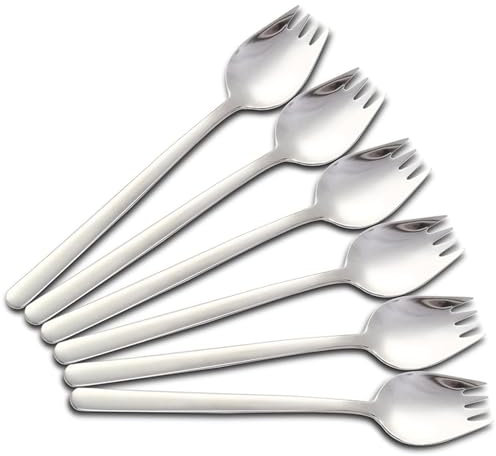 Pasdrucn 6 Pcs Stainless Steel Sporks, Long Handled Multifunctional Utensils, Cake Forks, Heavy Duty Sporks, Salad Spork for Outdoor Travel Camping Buffet Forks (A)