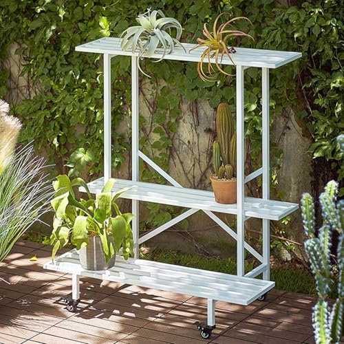 Supporto per piante a 2/3 livelli, scaffale angolare per interni ed esterni, portavasi per fiori, scala per piante, area di posizionamento con ruote, anticaduta, scaffale per fiori(Tipo L 110x44.4x(19
