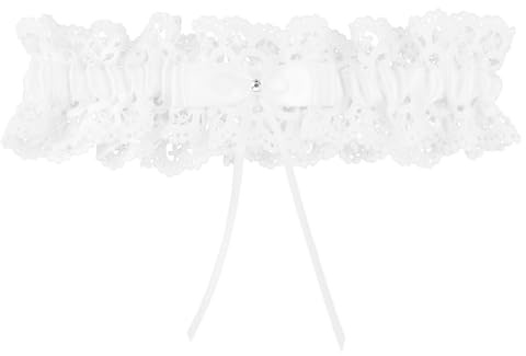 Mikovivi Liga Nupcial Novia, Liga Elástica de Encaje Blanco con Lazo Dulce Accesorios Elegantes Boda para Mujeres y Niñas Suministros para Fiesta Despedida Soltera