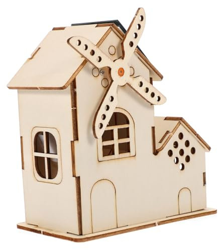 GARIOUANS Diy Solar Windmill Science Project Toy Unfinished Wooden Solar Powered Windmill Ornament for Boys and Girls Assembly Experiment