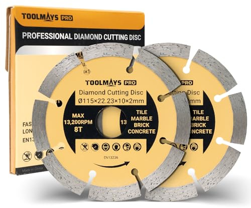 TOOLMAYS 2-Pack 115mm Diamond Cutting Discs | For Angle Grinder, Segmented Blades For Concrete, Granite, Stone, Brick, Masonry
