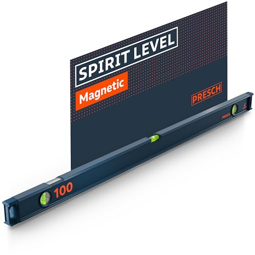 Presch Nivel Burbuja Magnético 100cm - Ampolla irrompible con pendiente 2% - Ventana de lectura vertical - Tapones antideslizantes innovadores - Superficie de medición precisa
