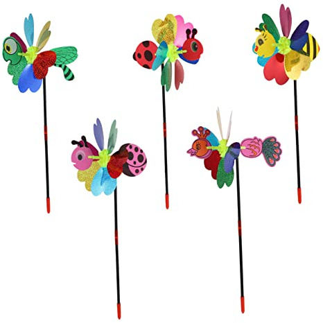 BESTonZON 5pièces Girouette Élégante Plastique Moulins à Vent Décoratifs Jouets Extérieur pour Garçon Fille Set