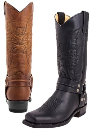 YUMALI Bottes D'équitation Steampunk Chaussures Rétro à Mi-Mollet En Cuir PU Bottes De Cow-Boy Occidentales à Bout Carré Pour Hommes (Black,46)