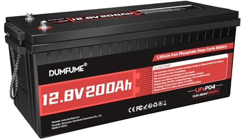 Dumfume LiFePO4 200Ah 12V Lithium Batterie, 2560Wh Kapazität mit 200A BMS 15000+ Zyklen, Solarbatterie 12V für Wohnmobile, Wohnwagen,Solaranlage, Heimenergiespeicher