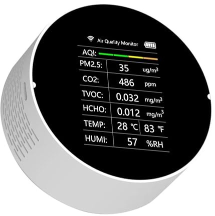 Gas Detector Tuya WiFi CO2 Meter Multifunctional Air Quality Detector PM2.5 TVOC HCHO Temperature Humidity AQI Gas Analyzer(W-Tuya WiFi)