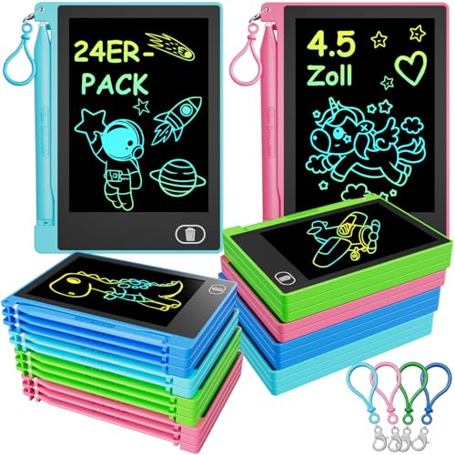 Electight Klein LCD-Schreibtablett mit Haken, 24 Stück 4.5 Zoll | LCD Schreibtafel, Bunte Elektronischer Zaubertafel, Löschbar, Tragbar, Reisespielzeug und Geschenke für Kinder