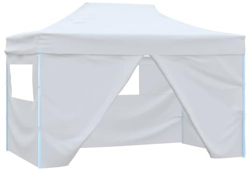 Tente de Réception Pliante, 3x4m avec 4 Parois Latérales, Structure Acier Blanc, Toit Oxford 600D Imperméable, Chapiteau de Jardin Exterieur, Mariages, Fêtes, Jardin, Blanc, 300x400x235 cm