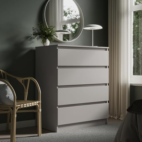 Kommode 80cm breit mit 4 Schubladen Kommode Kaschmir schmal Holz Schrank mit Schubladen Sideboard Highboard Anrichte Schlafzimmer Wohnzimmer Flur Büro Organizer Breite 80 cm Höhe 100 cm