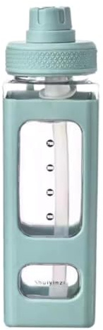 Generchin Bouteille d'eau Kawaii avec Paille 3D Ours Mignon Autocollant Gratuit en Plastique Carré Gobelet Portable Verres 700 ML Vert