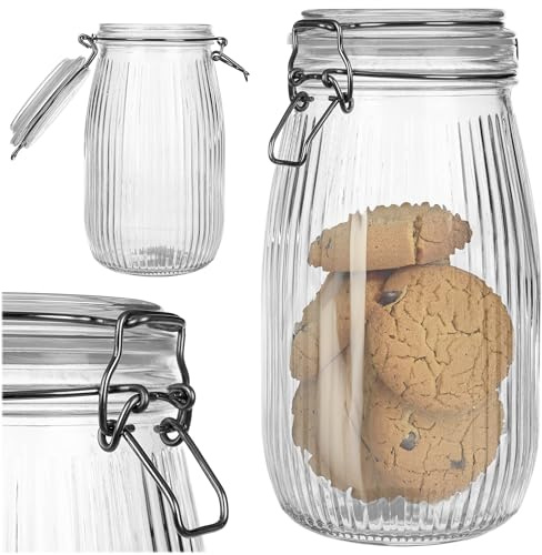 KADAX Glasbehållare 1450 ml, 1 st, förvaringsburk av glas med stryklås, stort förvaringsglas med lock, strykglas för förvaring, kakglas