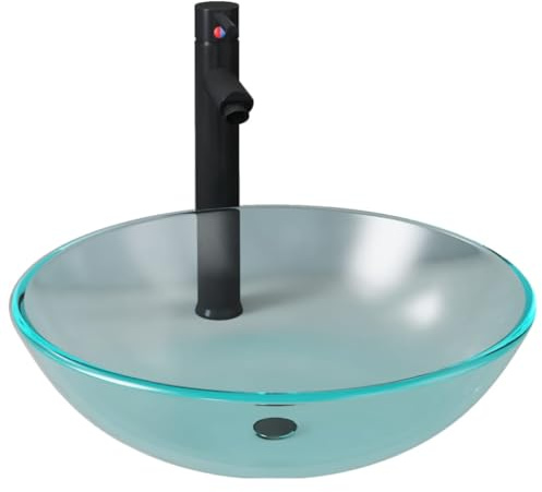 Generico Lavandino con Rubinetto e Piletta in Vetro Temperato Satinato,Articoli di ferramenta,Prodotti Idraulici,Articoli Idraulici,Lavandini,Lavandini Bagno,Nero,8.08 kg,3098445