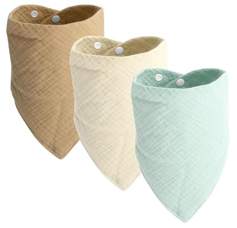 ZRUEWOT 3 foulard per cani a doppia fila, con bottoni, regolabile, bandana per cani di piccola o media taglia (kaki + bianco crema + verde)