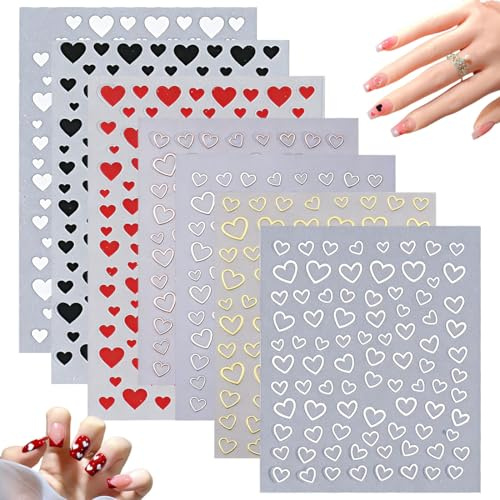 UYVPAER Lot De 7 Feuilles D'Autocollants Pour Ongles En Forme De Cœur - Pour La Saint-Valentin - Décoration Pour Femmes Et Filles - Accessoires De Design D'Ongles Diy