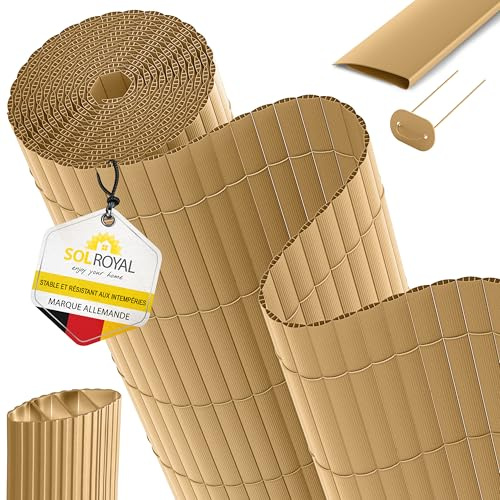 Sol Royal PVC Sichtschutzmatte Dreifache Verstärkung Sichtschutzzaun Balkon | 90x300cm Bambus wetterfest UV-beständig inkl Clips & Abdeckleiste Gartenzaun Windschutz Sichtschutz Kunststoff Zaunblende P12