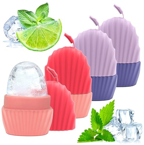 4 Pezzi Rullo di Ghiaccio per il Viso,Ice Roller Viso, Rullo di Ghiaccio viso Occhio Massaggiatrice, Silicone Riutilizzabile, Riduzione Delle Pieghe, Riduzione dei Gonfiori (2 Rosa 2 Viola)