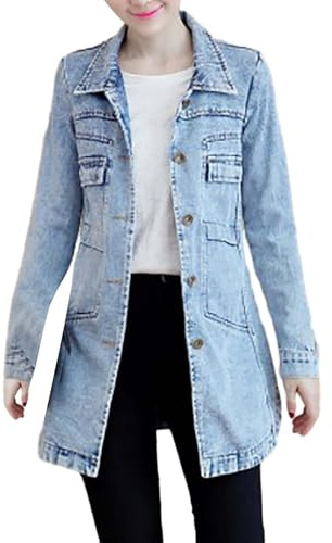 Generisch Jeansjacka Dam Lång Stora Storlekar – Jeansmantel Dam Lång Oversize – Sommarjacka Elegant Jeansjackor Taillierad Denimjacka Streetwear Jacka Med Fickor Övergångsjacka Med Knappar Trenchcoat
