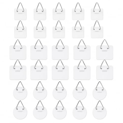 30 ganci autoadesivi per quadri, da incollare, con triangolo in metallo, ganci adesivi per immagini, poster, tela, decorazione senza fori, per cornici in legno e plastica, 3 misure, bianco