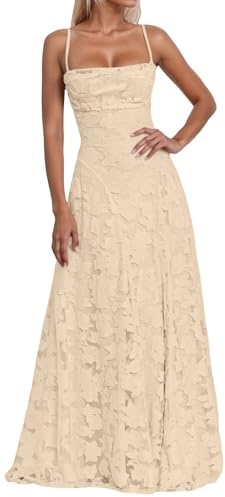 Générique Elegant Plisserad Lång Kvinnors Klänning Ärmlös V-hals Bohemisk Elegant Strand Klänning Fest Bröllop Kvällsklänning Gästklänning A64, Beige färg, XL