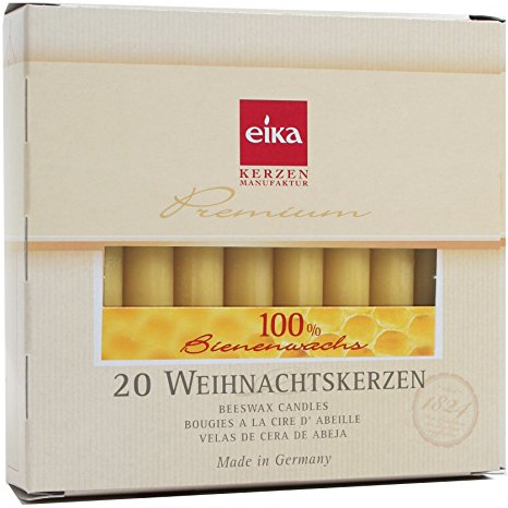 Eika 10266810 Baumkerzen 100% Bienenwachs, naturgelb, 20er Packung