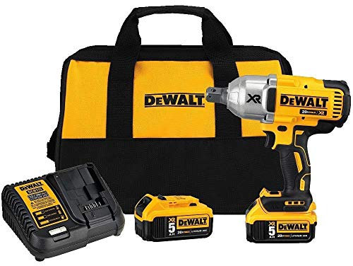 DEWALT 20V MAX XR Cordless Impact Wrench with Hog Ring, 1/2-Inch, 5-Amp Hour (DCF897P2)