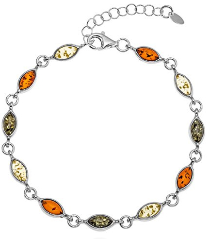 Copal Bracelet Femme En Ambre Naturel Multicolore Et Argent Sterling