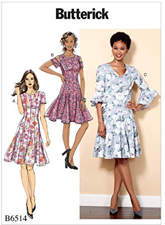 Butterick 6514A5 Schnittmuster 6514 für Damenkleid, Papier, Mehrfarbig, A5 (6-8-10-12-14)