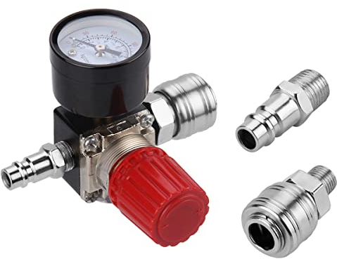 Preciva Reguladora de Presión 1/4 Válvula Reductor de Presion con Manómetro, Estándar de la UE Interruptor 175 Psi para Compresor de Aire