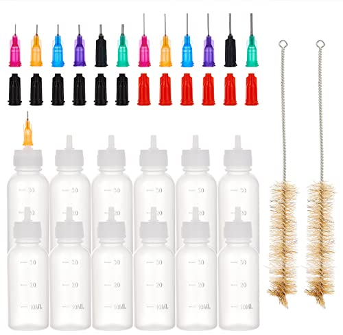 BENECREAT 12 Pack 1 Unze (30 ml) Mehrzweck-DIY-Prazisions-Tip Applikator Flaschen Set, 24 Tipps, 12 Caps - DIY Quilling, Kleber Applikator, Oler Flasche (3 cm x 8 cm)