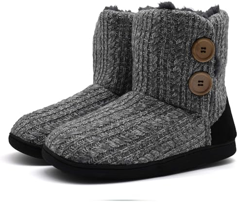 KuaiLu Zapatillas Casa Bota Mujer Invierno Cerradas Babuchas Señoras Caliente Peluche Lana Pelo Altas Pantuflas Botines Comoda Pantufas Mulher Calcetines Interior Patucos Slippers gris claro 36-37 EU