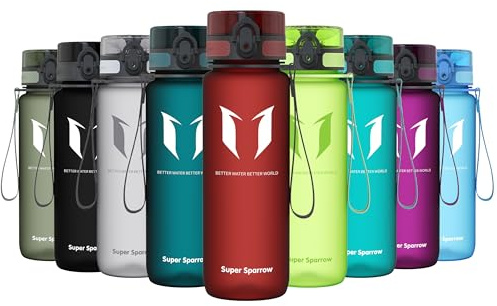 Sparrow Trinkflasche 500ml/750ml/1L - BPA-frei Tritan Wasserflasche 1-Klick | Sportflasche, Auslaufsicher, Leicht, Spülmaschinenfest, Flip Top Flaschen, Sport, Schule, Fitness, Gym, Büro, Reisen, Fahrrad
