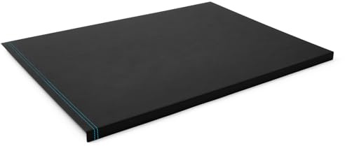 Eglooh - Urania Deluxe - Gewinkelte Schreibtischunterlage Leder Schwarz cm 90x60 - Innenseele aus Stahl mit L-geformtem Vorderprofil, blaue Nähten und rutschfester Boden - Made in Italy