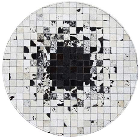 Teppich Kuhfell Patchwork, Trendy wunderschöne minimalistische Atmosphäre Runde Kunstleder Nähte Teppich geometrisches Muster Schlafzimmer Garderobe Lounge-Bereich Office-Bereich Villa Geschenk
