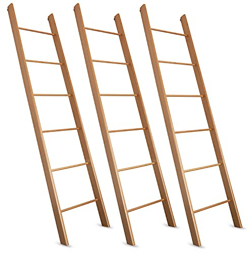 Staboos 3er Set Massiv Holz Handtuchhalter - Handgemachter Badetuchhalter aus Buchenholz - Holzleiter (Naturlackiert)