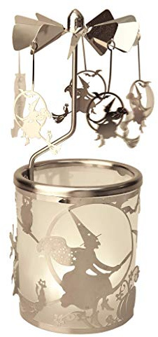 Kerzenfarm Drehkarussell Hexe für Teelichter, Metall und Glas, 16,5 cm hoch, Silber, 6 x 6 x 16,5 cm
