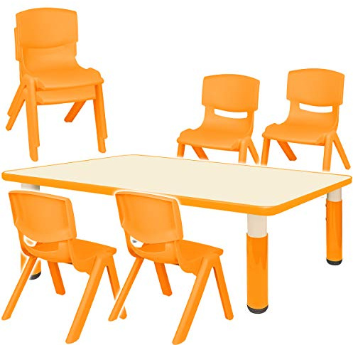 alles-meine.de GmbH Sitzgruppe für Kinder - Tisch + 6 Kinderstühle - Größen & Farbwahl - orange - höhenverstellbar - 1 bis 8 Jahre - Plastik - für INNEN & AUßEN - Kindertisch/K..