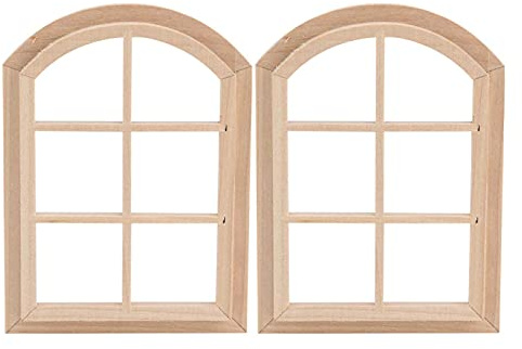 Zerodis 2 Pièces 1:12 Fenêtre de Maison de Poupée, Miniature Bricolage en Bois Arc Fenêtre Simple Cadre 6 Volets Style Maison de Poupée Fenêtre Maison de Poupée Décoration Accessoires