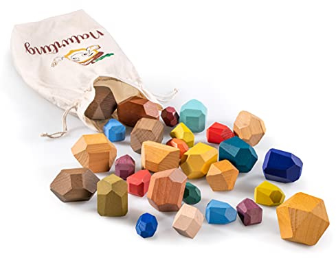 digitCUBE naturling Balancier Stapelsteine - Montessori Holzspielzeug handgemacht 28 Stück Maxi Set