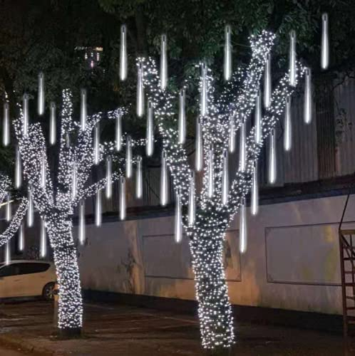 LEEMASING Guirlande lumineuse solaire à 192 LED pour fête de mariage, décoration de Noël, fête de météores, arbre de pluie, sapin de Noël, guirlande lumineuse d'extérieur (blanc froid)