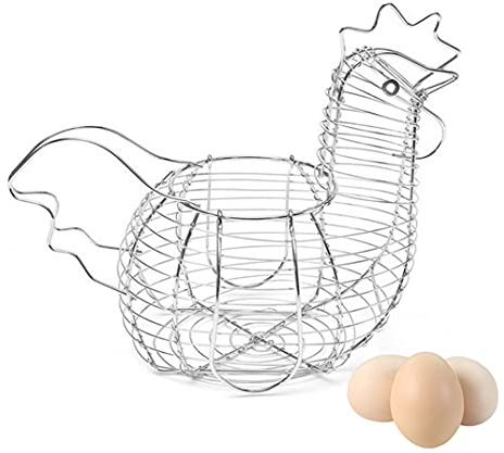 Aebor Soporte para huevos de gallina, soporte de metal con forma de gallina, cesta de huevos con asa, capacidad para 15 – 20 huevos, para cocina, sala de estar, decoración del hogar